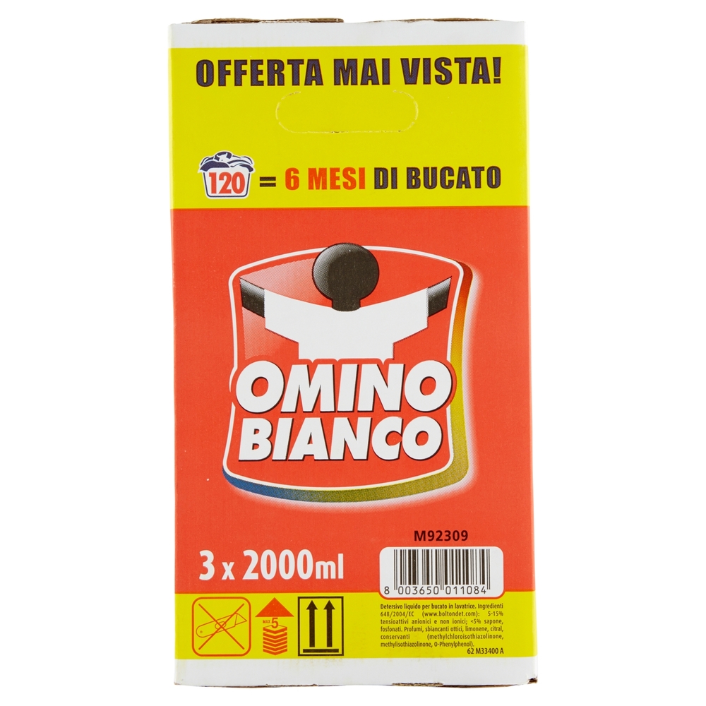 Omino Bianco - Detersivo Lavatrice Igienizzante Liquido, 40 Lavaggi, 3 x 2000 ml